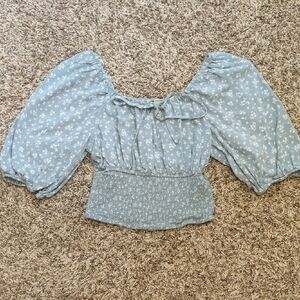Coco & Shay sage green floral smocked half puff sleeve crop top